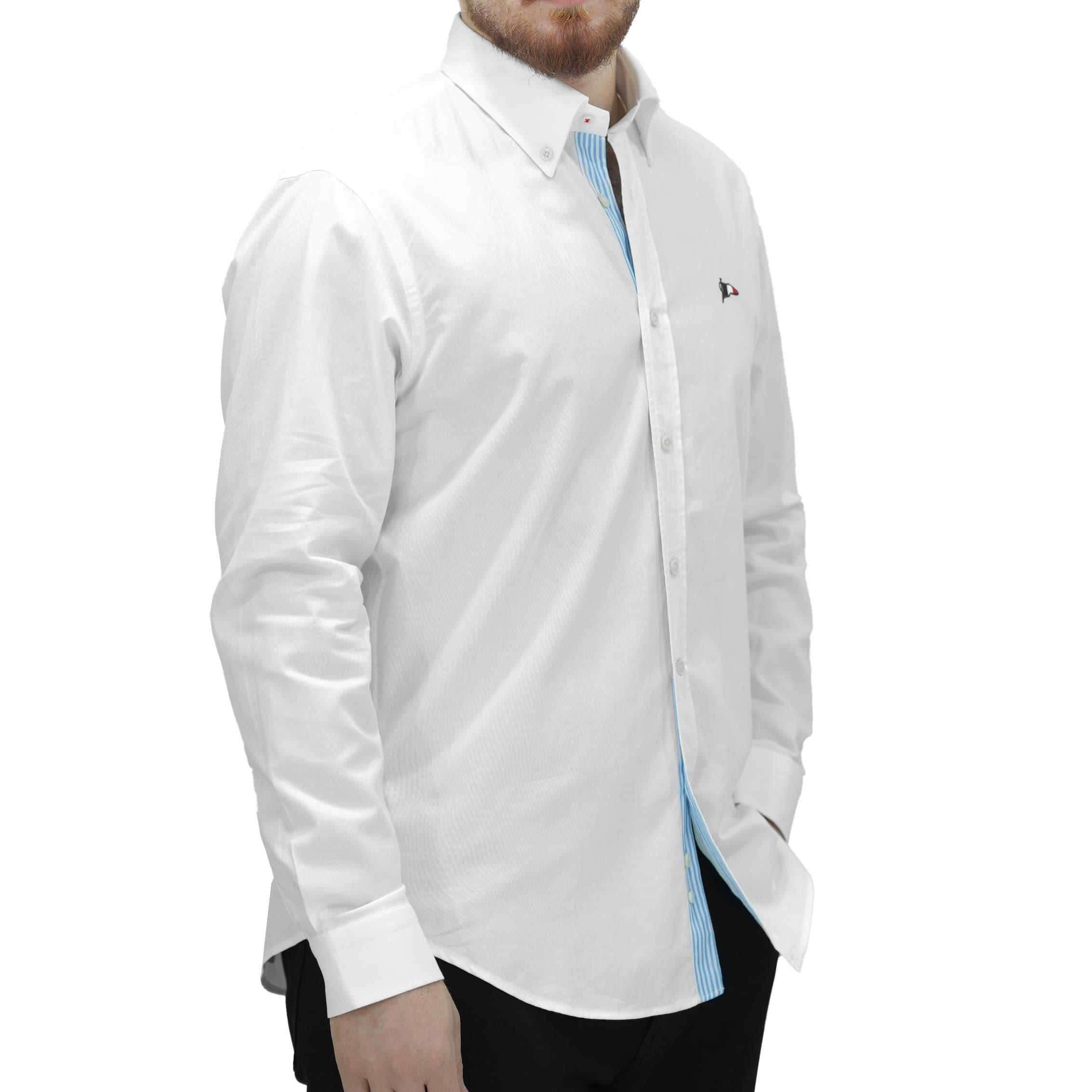 پیراهن مردانه پنبه یقه بلند دکمه دار سفید تنخور SLIM FIT