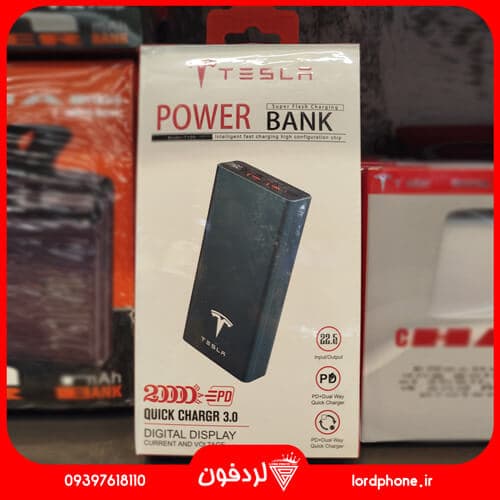 پاوربانک فست شارژ تسلا 20000 با نمایشگر دیجیتال