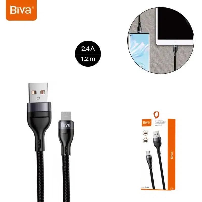 کابل میکرو یو اس بی 2.4 آمپر بیوا C-08V طول 1.2 متر — تصویر ۲