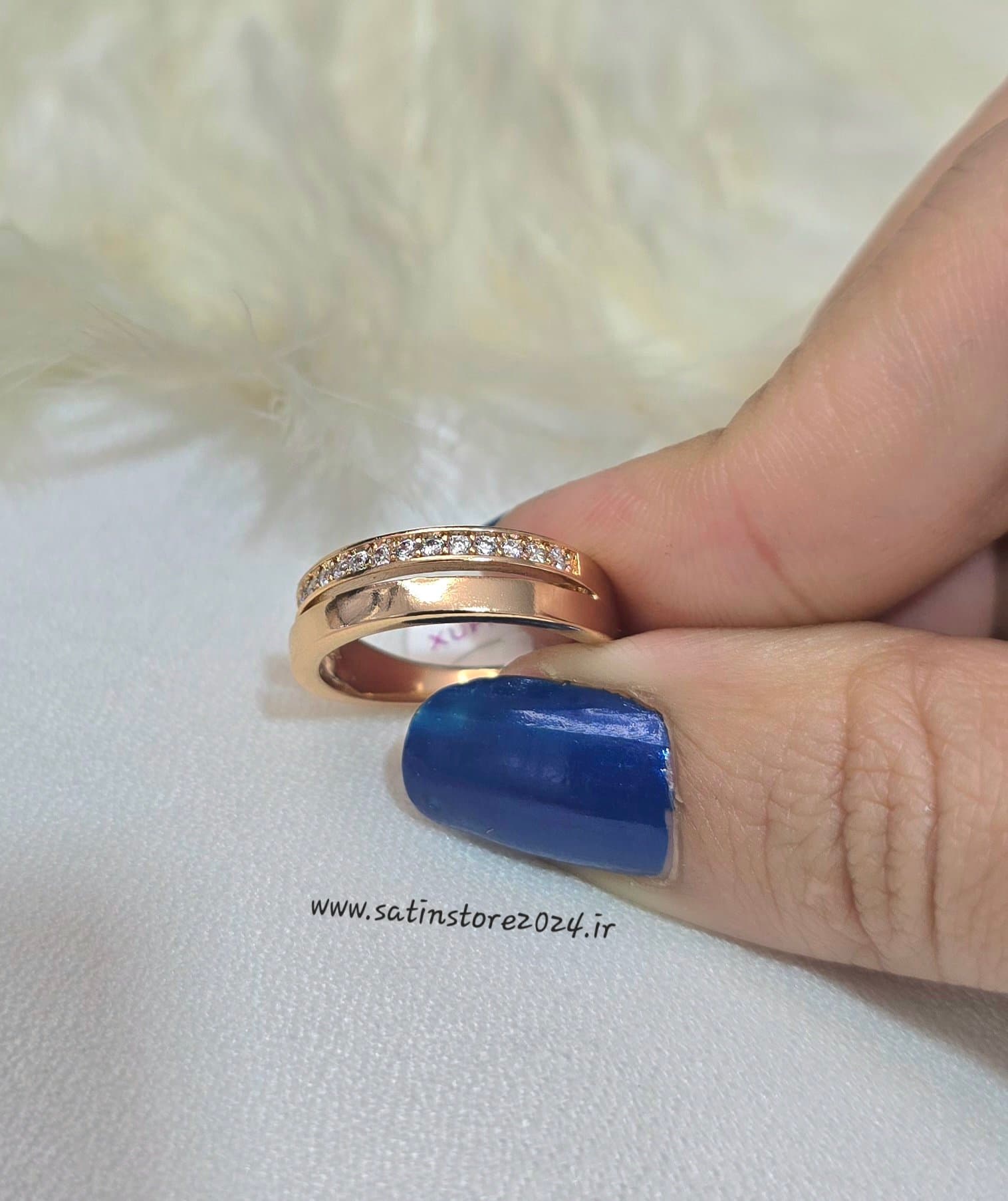 انگشتر دو لاین رینگ و نگین دار ژوپینگ کد 4056 — تصویر ۳