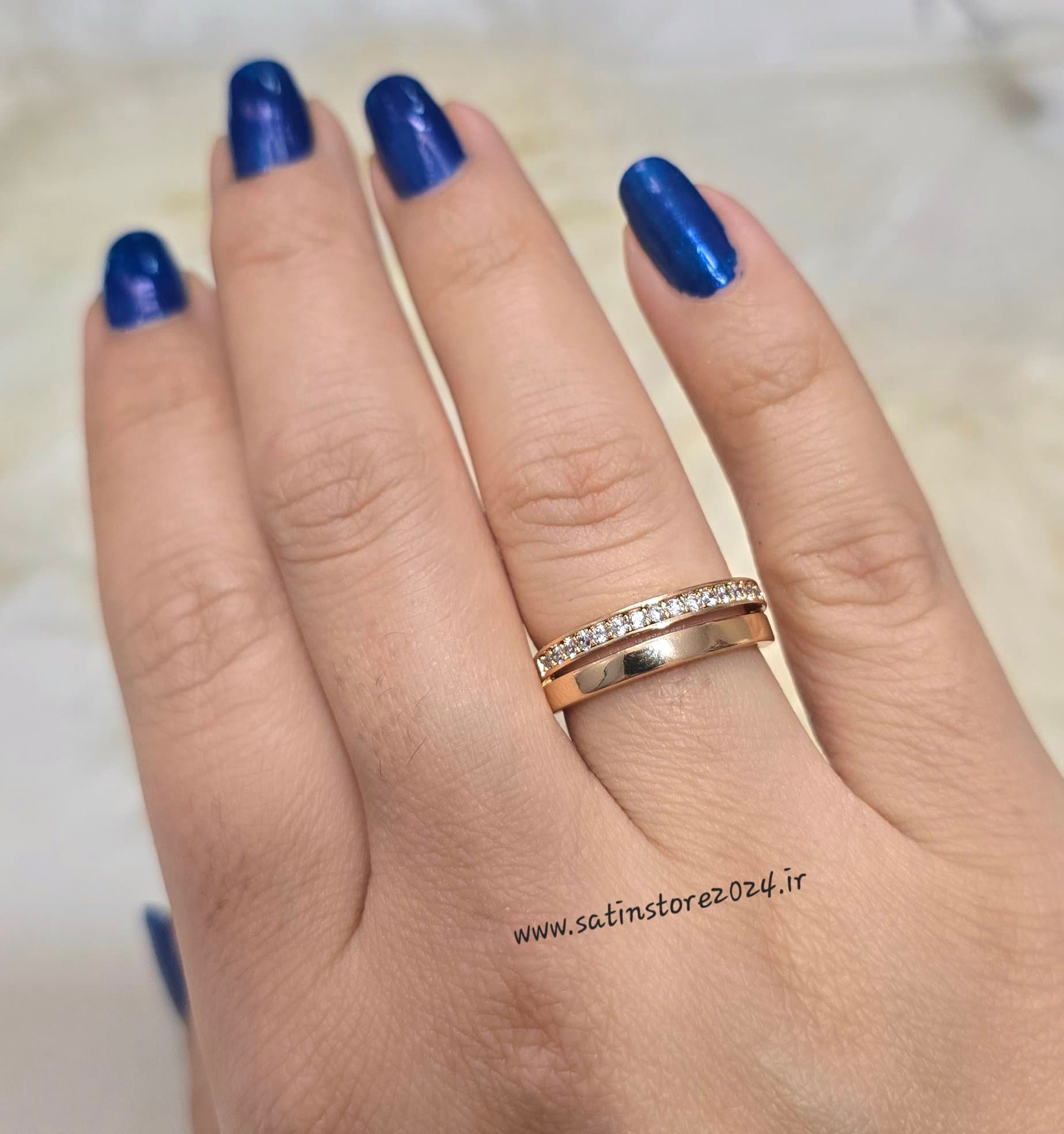 انگشتر دو لاین رینگ و نگین دار ژوپینگ کد 4056 — تصویر ۴