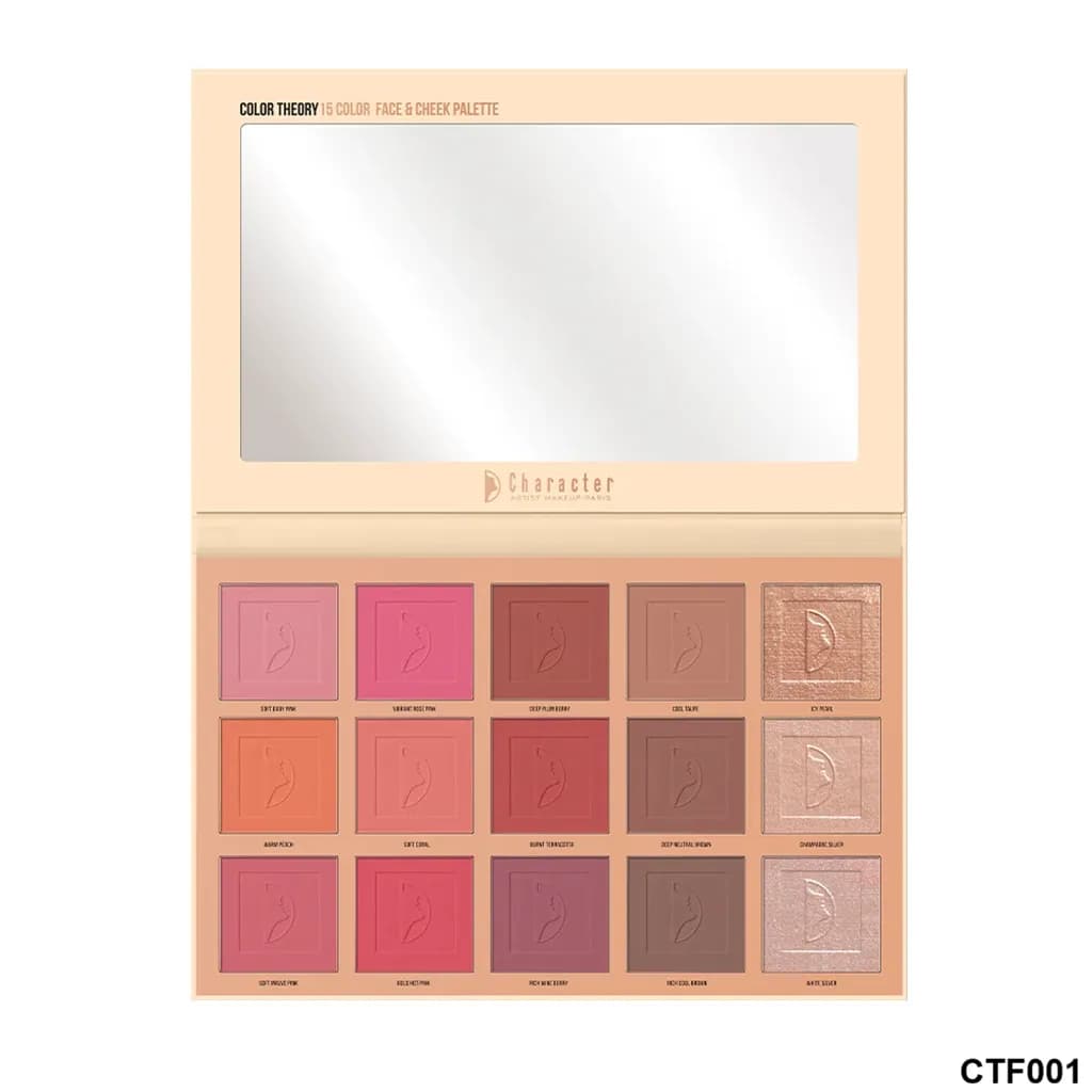 پالت صورت ۱۵ رنگ CTF001 کارکتر | Character Color Theory 15 Color Face & Cheek Palette CTF001