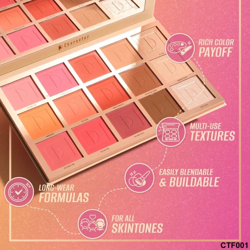 پالت صورت ۱۵ رنگ CTF001 کارکتر | Character Color Theory 15 Color Face & Cheek Palette CTF001 — تصویر ۵