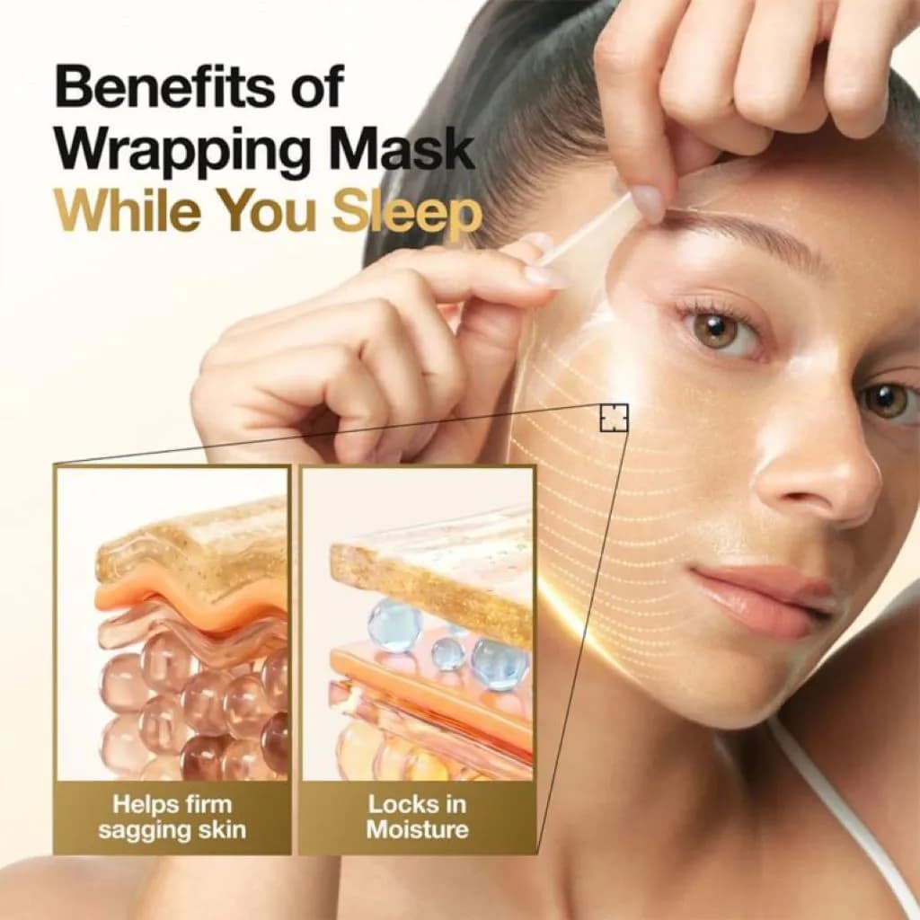 ماسک شب لیفت‌ کننده و درخشان‌ کننده طلای ۲۴ عیار و کلاژن آنوا | ANUA Golden Firming Collagen Wrapping Mask 24K Gold + Collagen — تصویر ۳