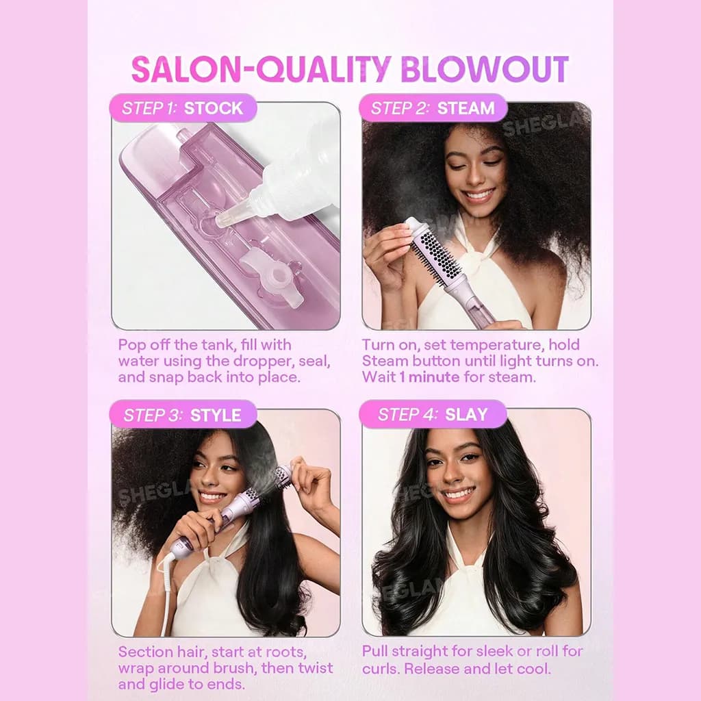 برس گرد بخاردار هیدراشات شیگلم سایز 38 میلی متر | SHEGLAM Hydra Shot Steam Blowout Brush Pro 1.5″/38mm EU Plug — تصویر ۵