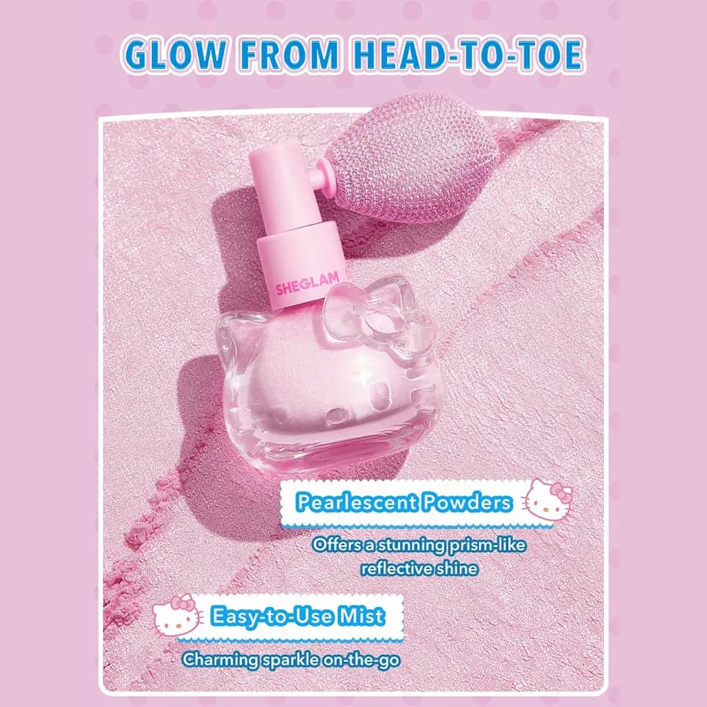 بادی میست و هایلایتر شیگلم مدل هلو کیتی | Hello Kitty SHEGLAM Highlighting Body Mist – Kitty Glow — تصویر ۴