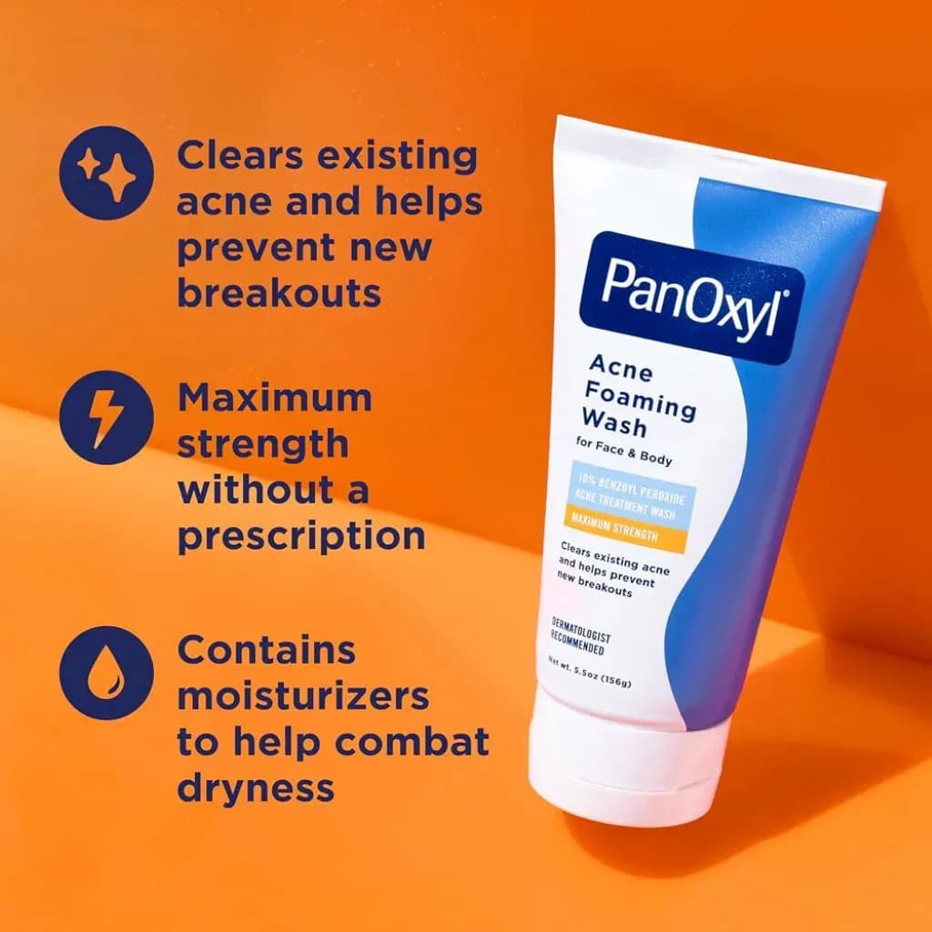 فوم شوینده صورت و بدن ضد آکنه پانوکسیل ۱۰٪ | PanOxyl Acne Foaming Wash 10% Benzoyl Peroxide — تصویر ۵