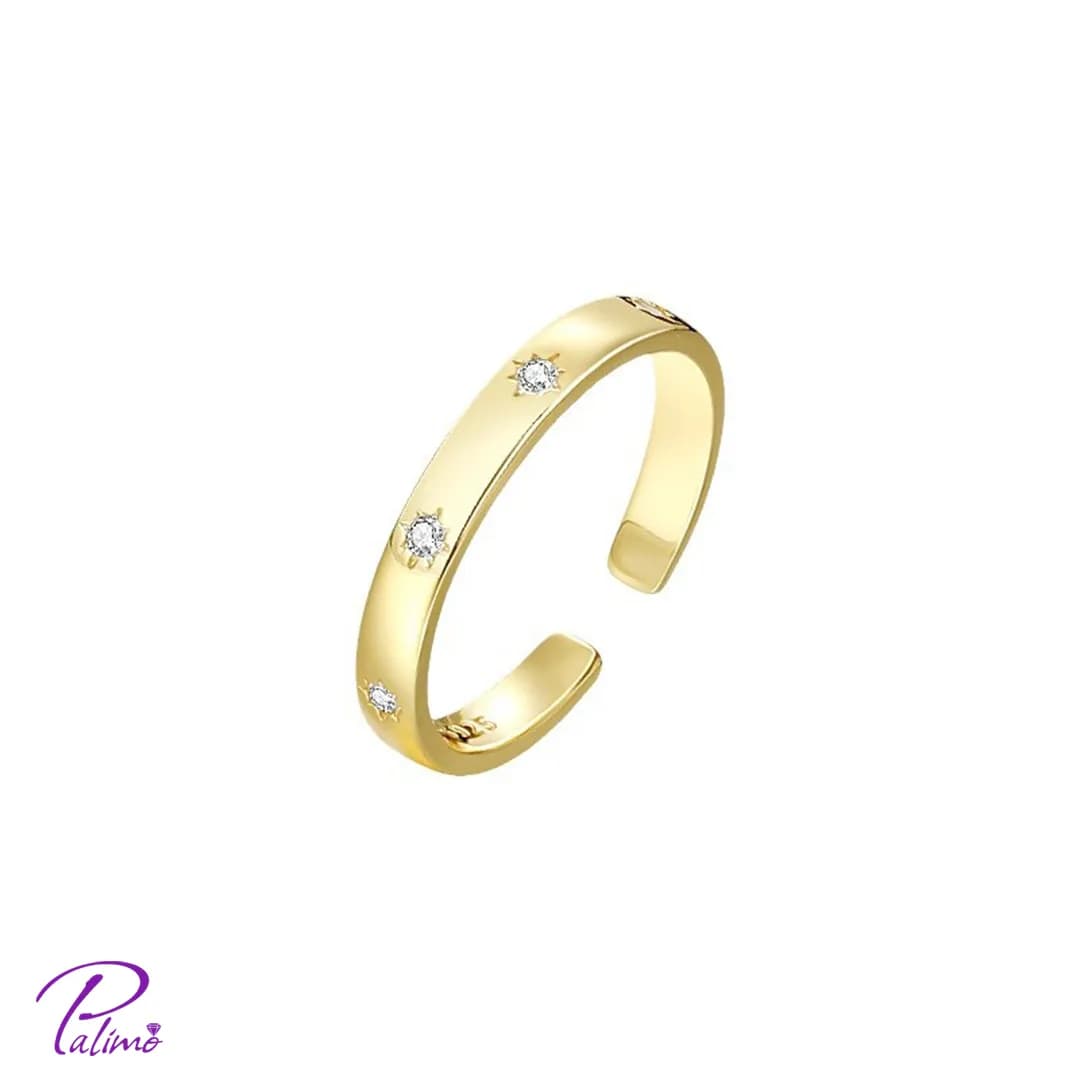 انگشتر نقره رینگ سه نگین R2169 با روکش طلای 18 عیار