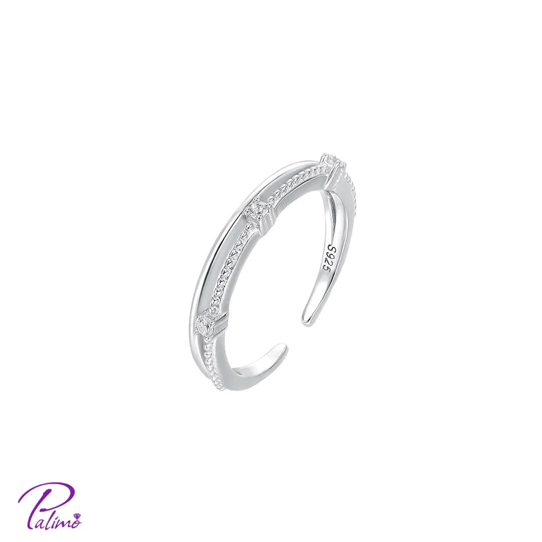 انگشتر نقره دو رج R2165 با روکش طلای سفید