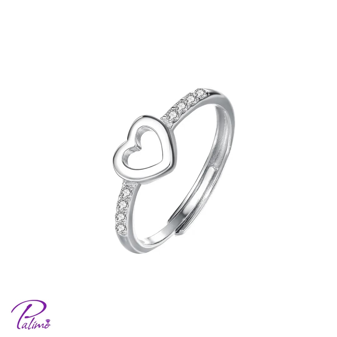 انگشتر نقره قلب R2164 با روکش طلای سفید