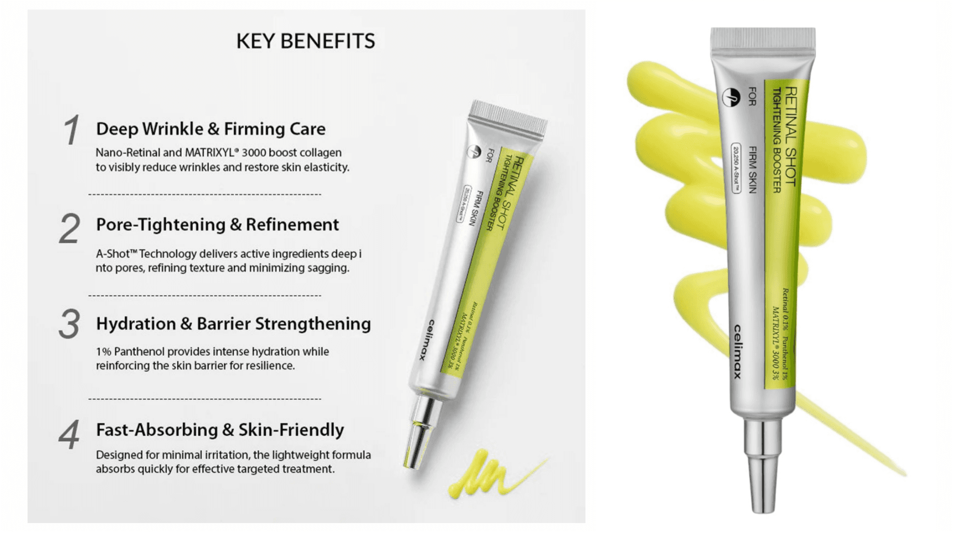 سرم بوستر ضد چروک و سفت کننده مدل رتینال شات سلیمکس Celimax — تصویر ۲