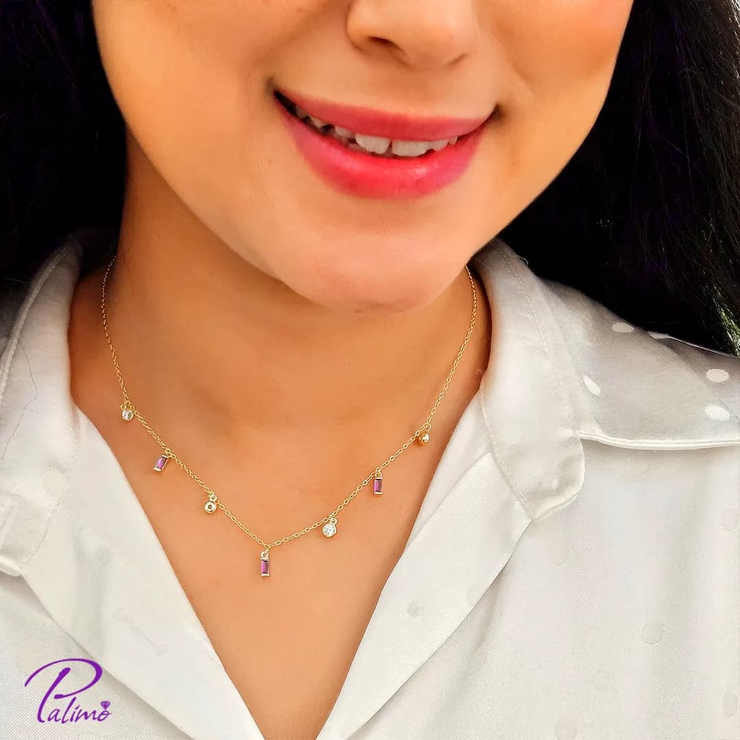 گردنبند نقره نگین بنفش کد N2258 با روکش طلا 18 عیار — تصویر ۴