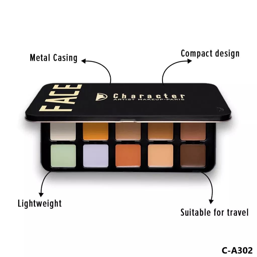 پالت کانتور و کانسیلر ۱۰ رنگ کارکتر مدل Face Palette کد C-A302 — تصویر ۳