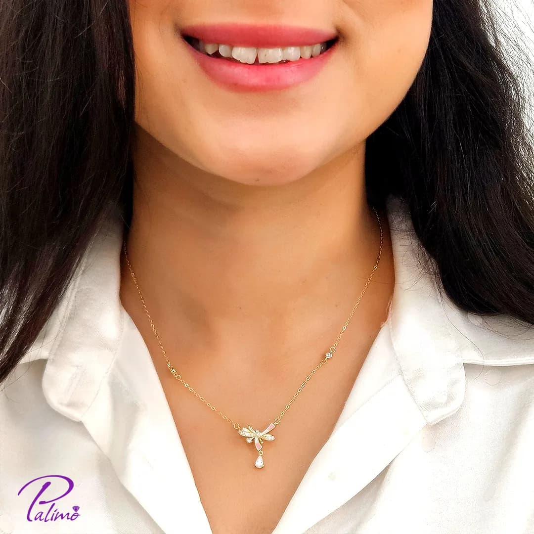 گردنبند نقره پاپیون کد N2254 با روکش طلا 18 عیار — تصویر ۴