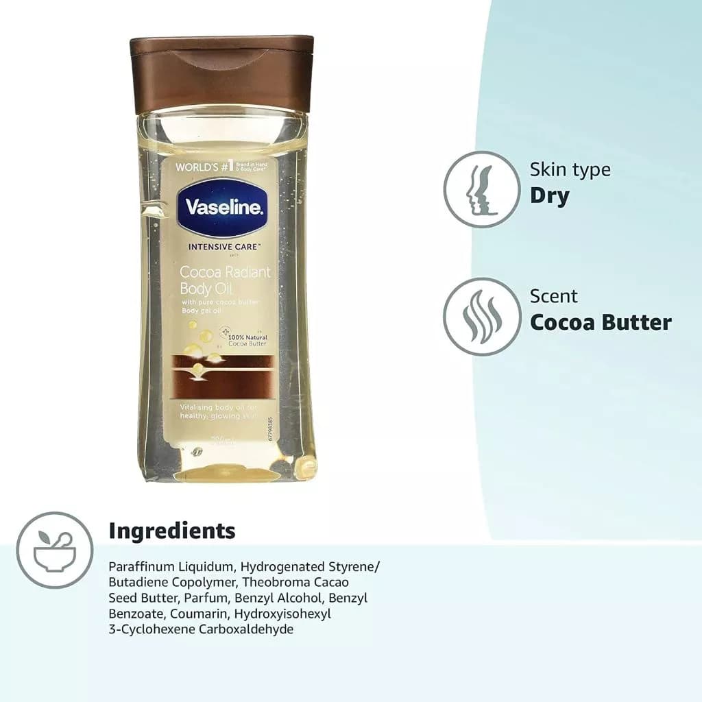 روغن بدن وازلین مدل Cocoa Radiant Body Oil with Pure Cocoa Butter حجم 200 میلی ‌لیتر — تصویر ۶