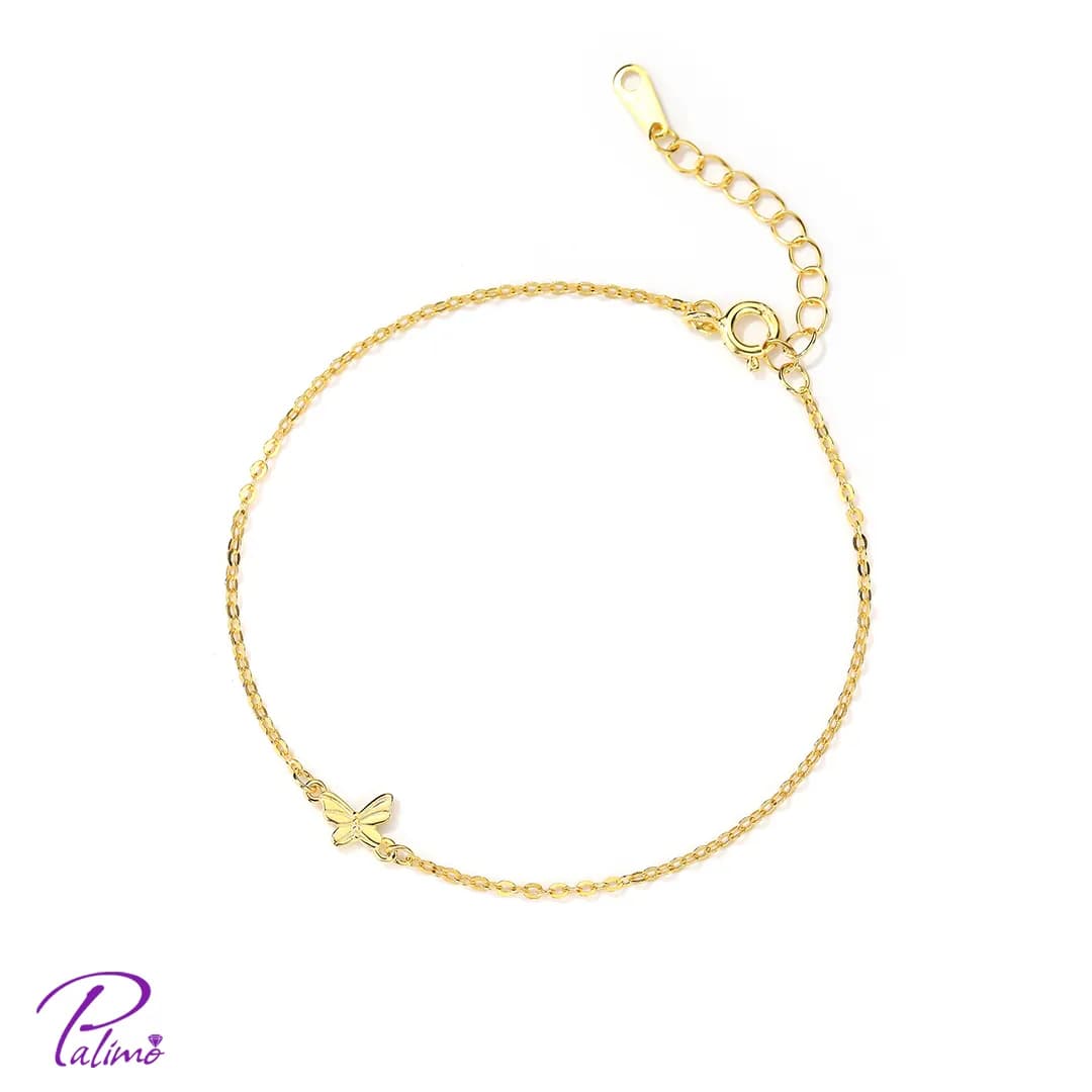 دستبند نقره پروانه B2239 با روکش طلای 18 عیار