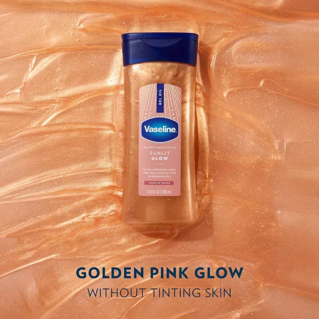ژل روغنی براق‌کننده بدن وازلین مدل سان‌ لیت گلو | Vaseline Glazed & Glisten Sunlit Glow Gel Oil Vanilla Cocoa — تصویر ۵