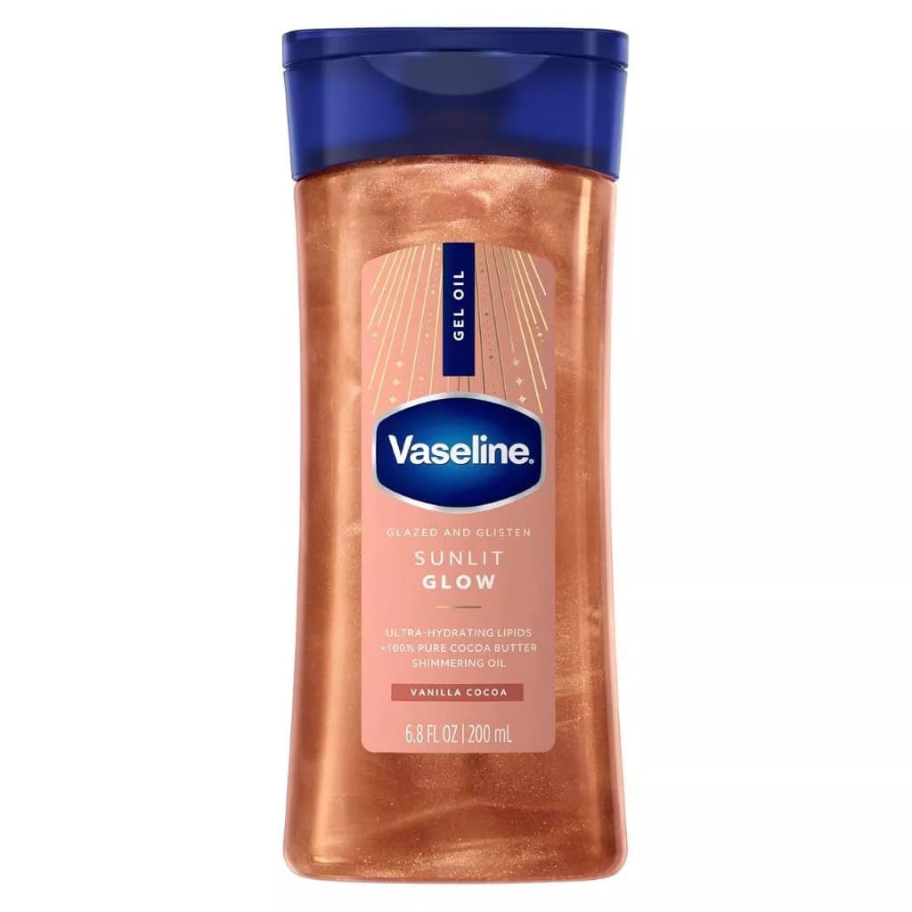 ژل روغنی براق‌کننده بدن وازلین مدل سان‌ لیت گلو | Vaseline Glazed & Glisten Sunlit Glow Gel Oil Vanilla Cocoa
