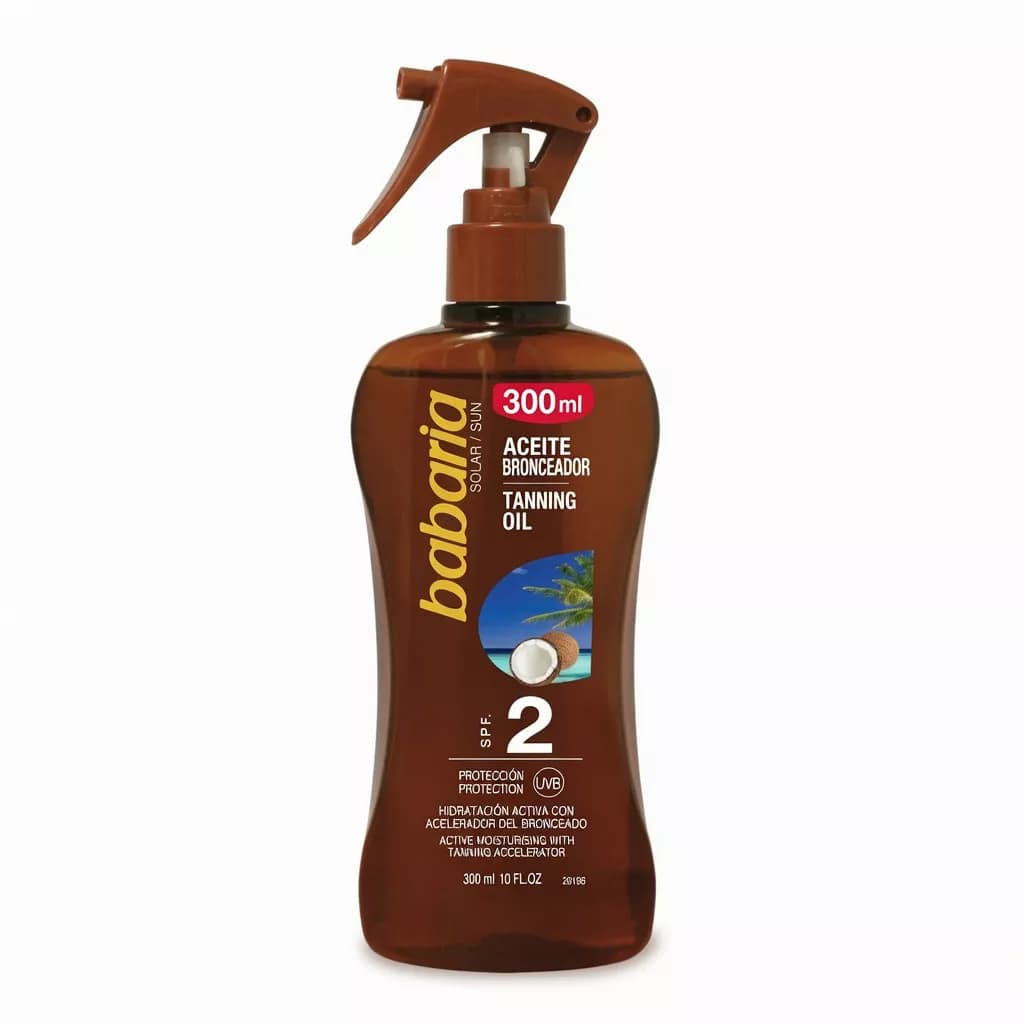 روغن برنزه کننده باباریا با عصاره نارگیل SPF2 حجم 300 میل | Babaria Coconut Tanning Oil SPF2 – 300ml