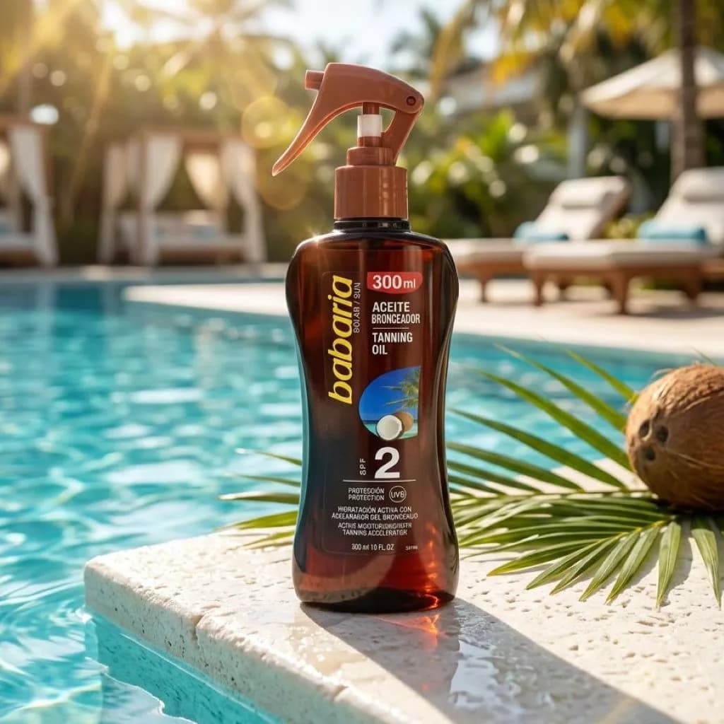 روغن برنزه کننده باباریا با عصاره نارگیل SPF2 حجم 300 میل | Babaria Coconut Tanning Oil SPF2 – 300ml — تصویر ۴