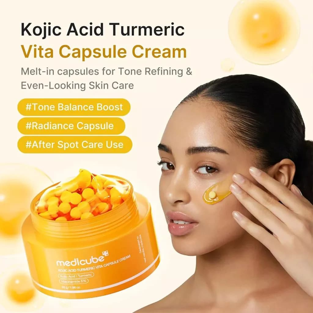 کرم کپسولی روشن‌کننده کوجیک اسید مدی‌کیوب مدل Kojic Acid Turmeric Vita Capsule Cream حجم 53 گرم — تصویر ۵