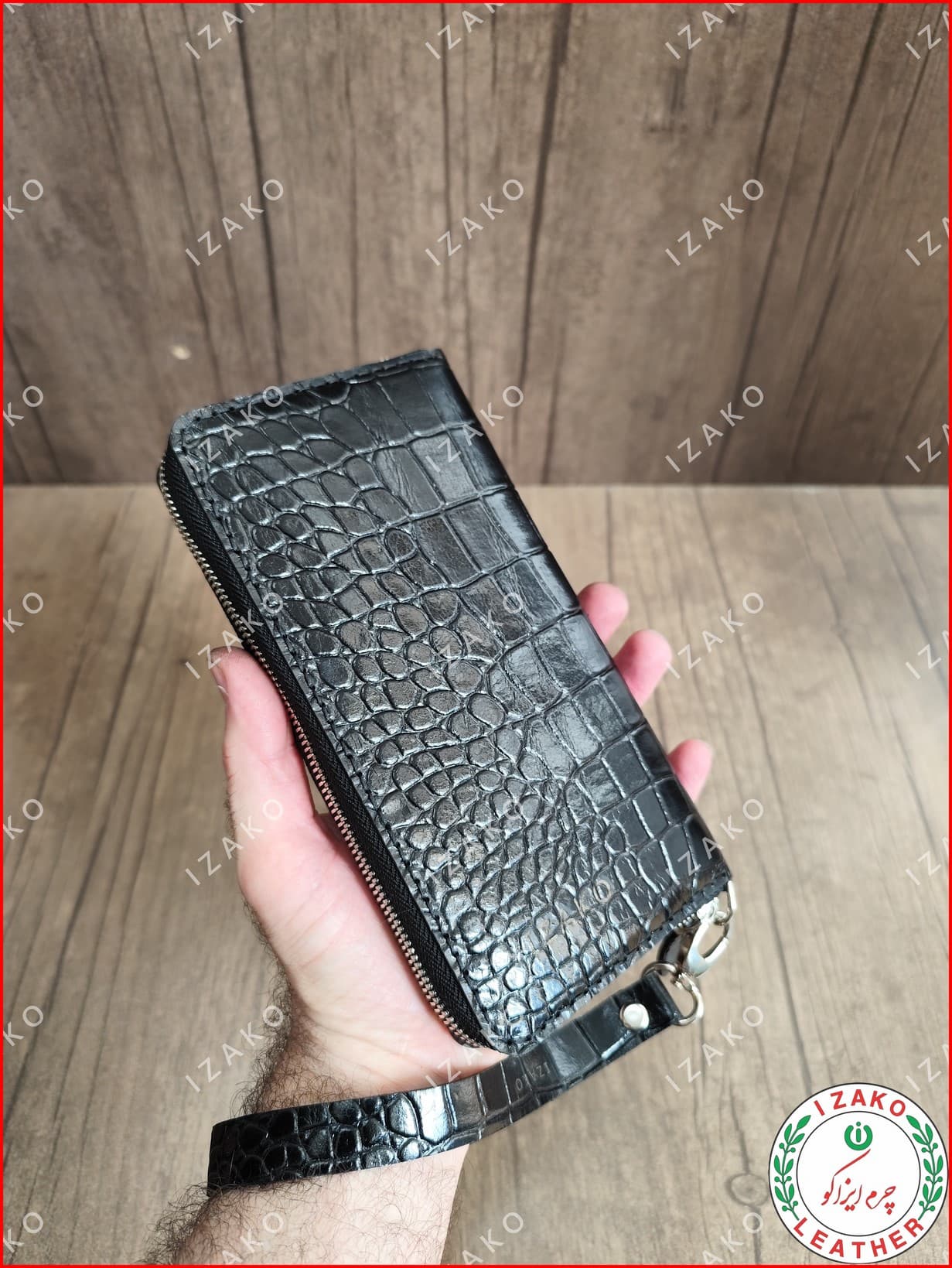 کیف پول دور زیپ چرم طبیعی مشکی مدل i-840 برند ایزاکو — تصویر ۳
