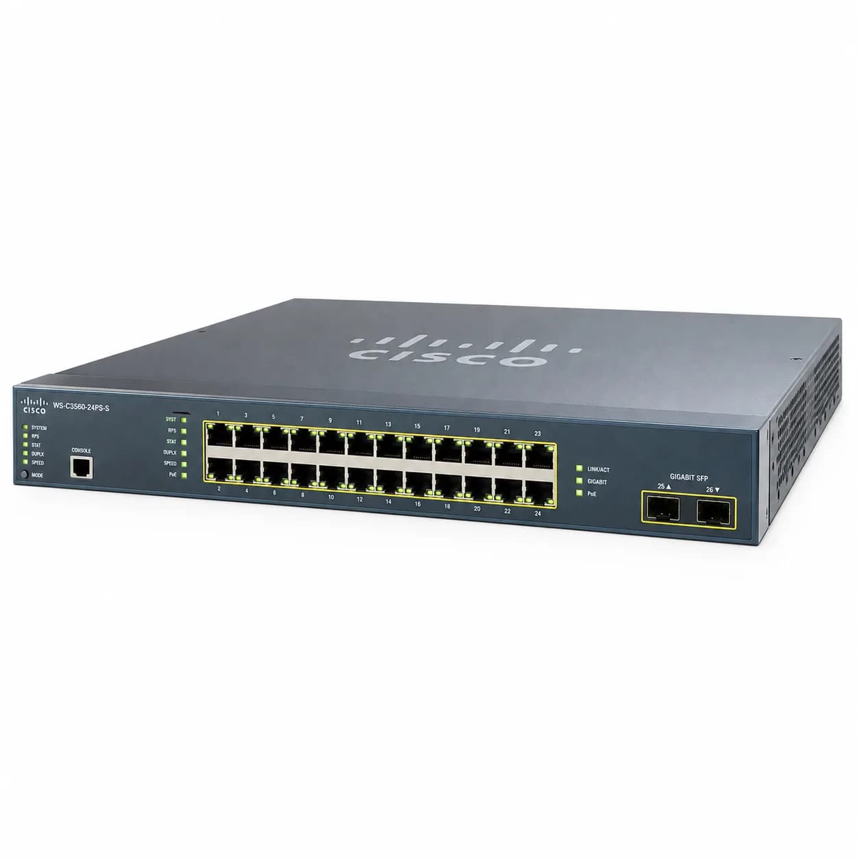 سوئیچ سیسکو مدل WS-C3560-24PS-S | سری 3560 | ۲۴ پورت PoE | ۲ پورت SFP