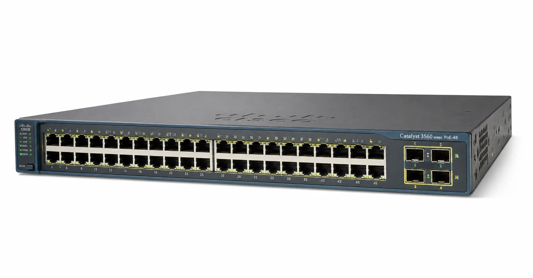 سوئیچ سیسکو مدل WS-C3560-48PS-S | سری 3560 | ۴۸ پورت PoE | ۴ پورت SFP