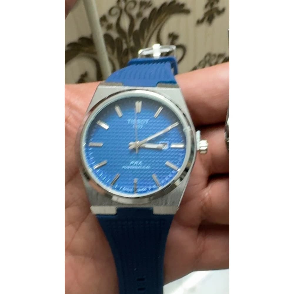ساعت تیسوت 1853 بند سیلیکونی آبی و مشکی | استایل PRX — تصویر ۲