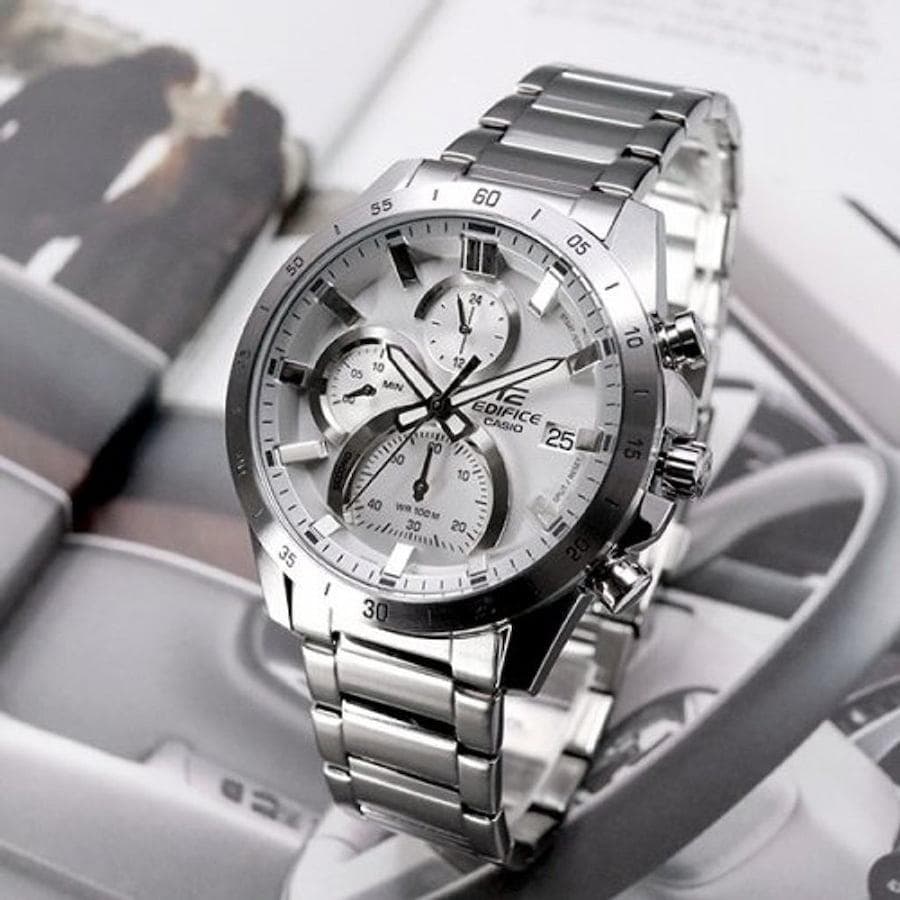 ساعت ادیفایس صفحه سفید بند استیل | Edifice Chronograph — تصویر ۳