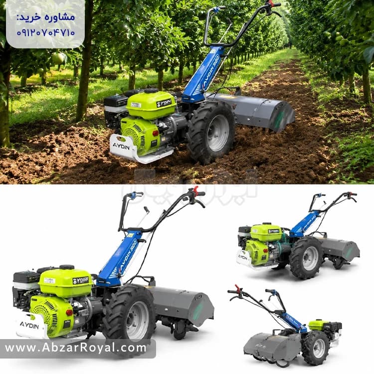 تراکتور دوچرخ آیدین 820 بنزینی همراه روتیواتور — تصویر ۲