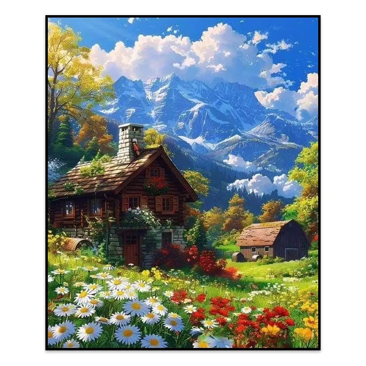 کیت نقاشی الماسی بزرگسال خانه در کوهستان