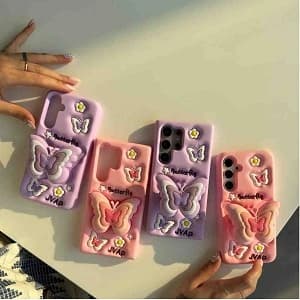 قاب گوشی سامسونگ S21 FE مدل پروانه پاپ سوکتی صورتی رنگ