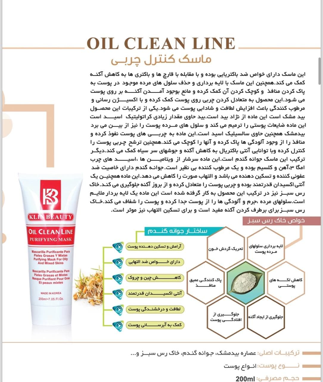 ماسک کنترل چربی کلین بیوتی 200 میل — تصویر ۵