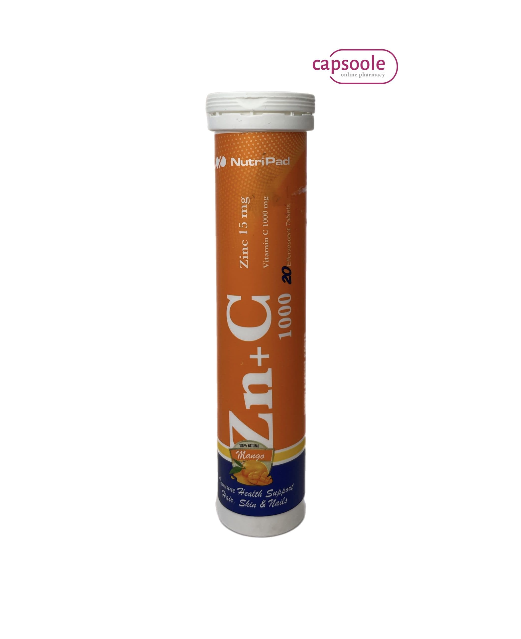 قرص جوشان زینک و ویتامین C 1000 میلی گرم نوتری پاد با طعم (انبه) 20 عدد
