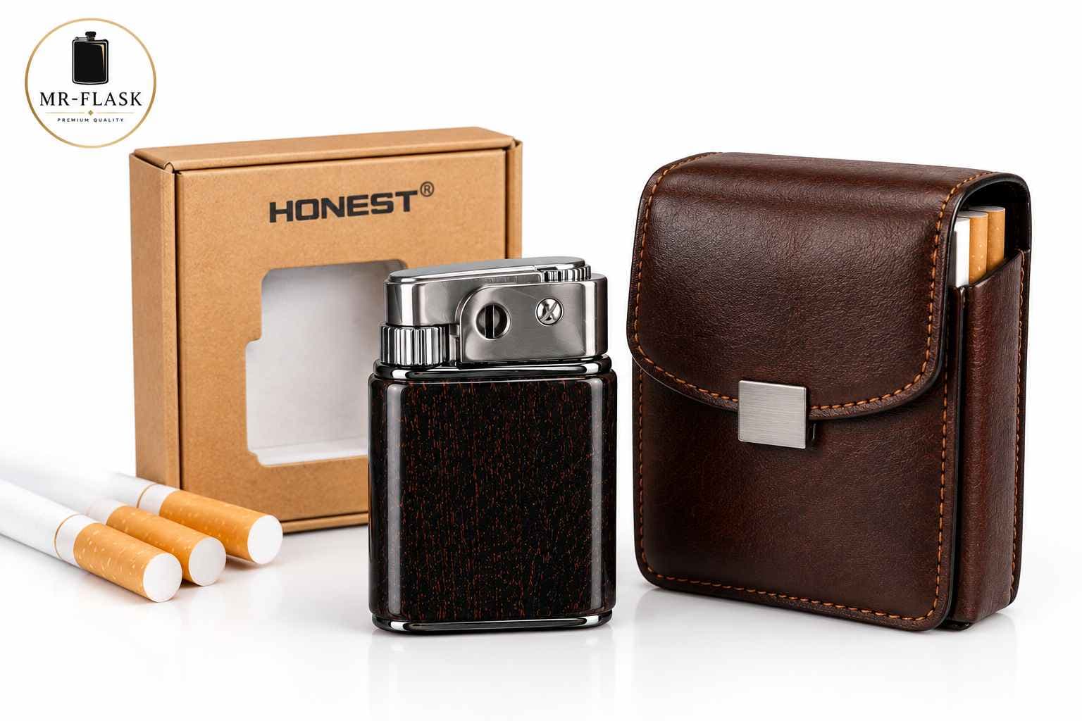 فندک بنزینی هانست Honest مدل کلاسیک طرح چوب D1 — تصویر ۳