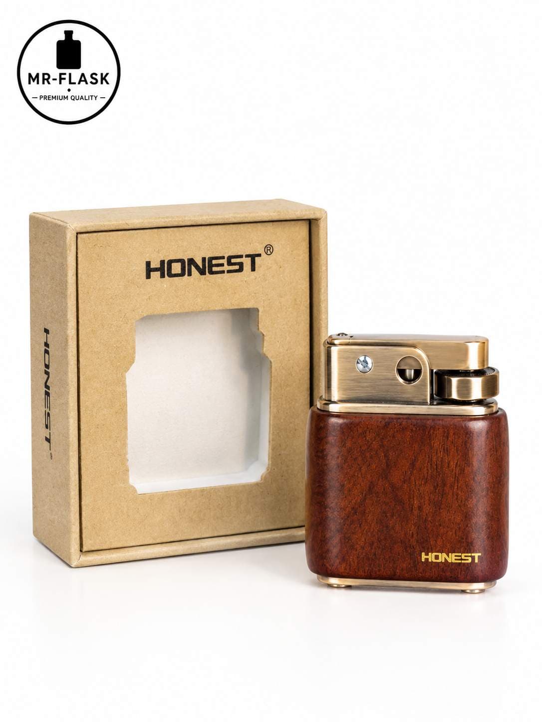 فندک بنزینی هانست Honest مدل کلاسیک طرح چوب D2 — تصویر ۲