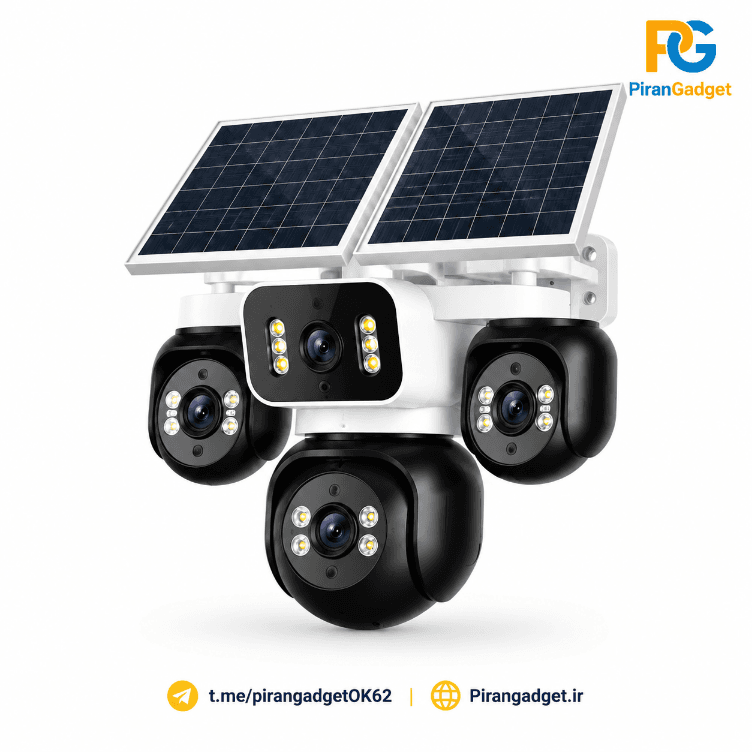 دوربین خورشیدی سیم‌کارتی 4G هوشمند چرخشی مدل AOV-360 با ۴ لنز مجزا و پنل دوگانه سولار (اپلیکیشن HiEasy)