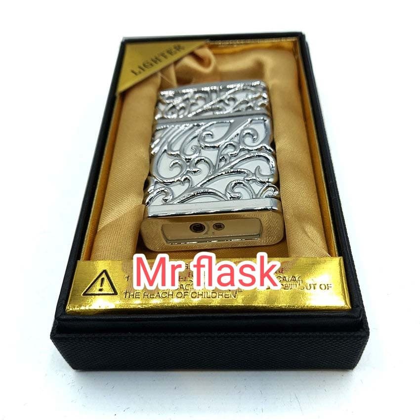 فندک گازی طرح مشبک نقره ای — تصویر ۵