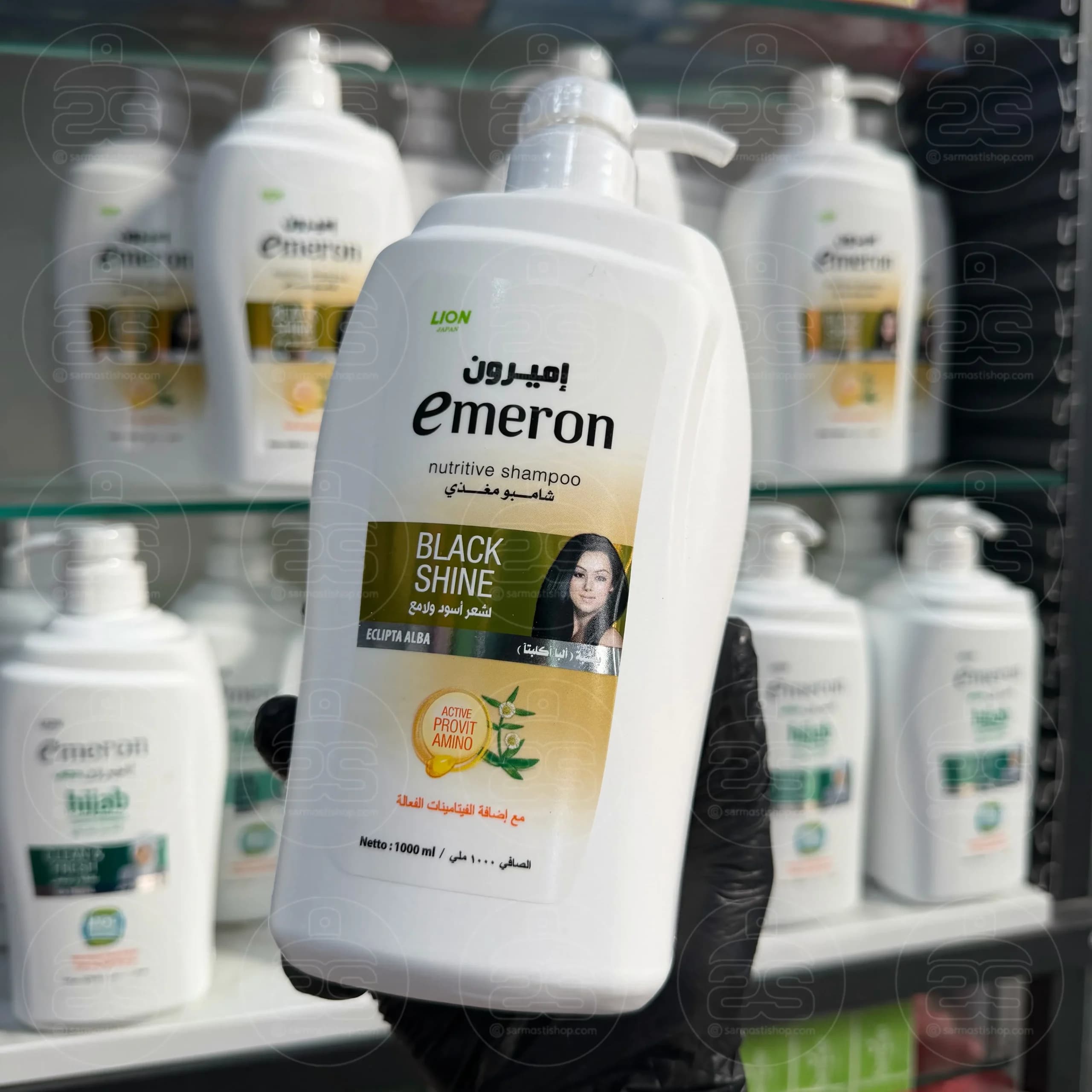 شامپو امرون مشکی مدل black shine حجم 1000 میل — تصویر ۳