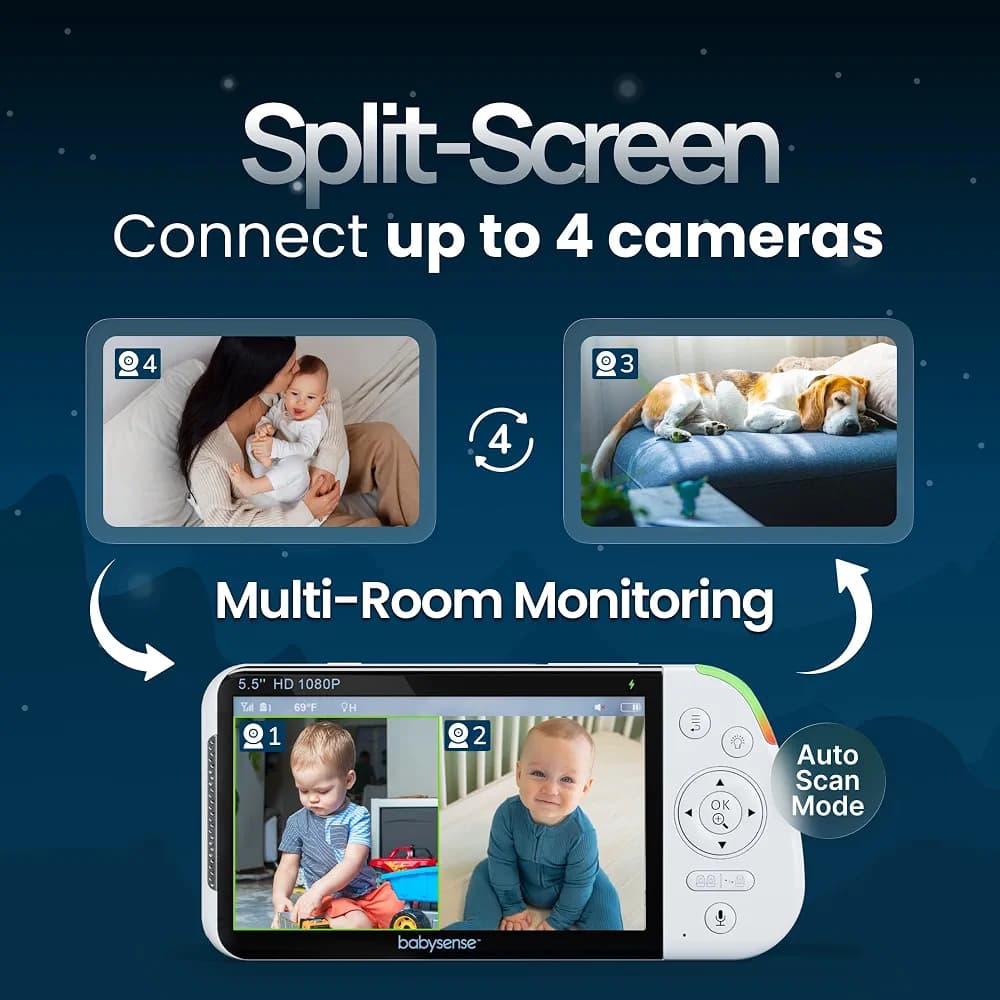دوربین و مانیتور هوشمند اتاق کودک بی‌سیم Babysense مدل PRO مانیتور ۵.۵ اینچی Full HD با قابلیت Split-Screen — تصویر ۲