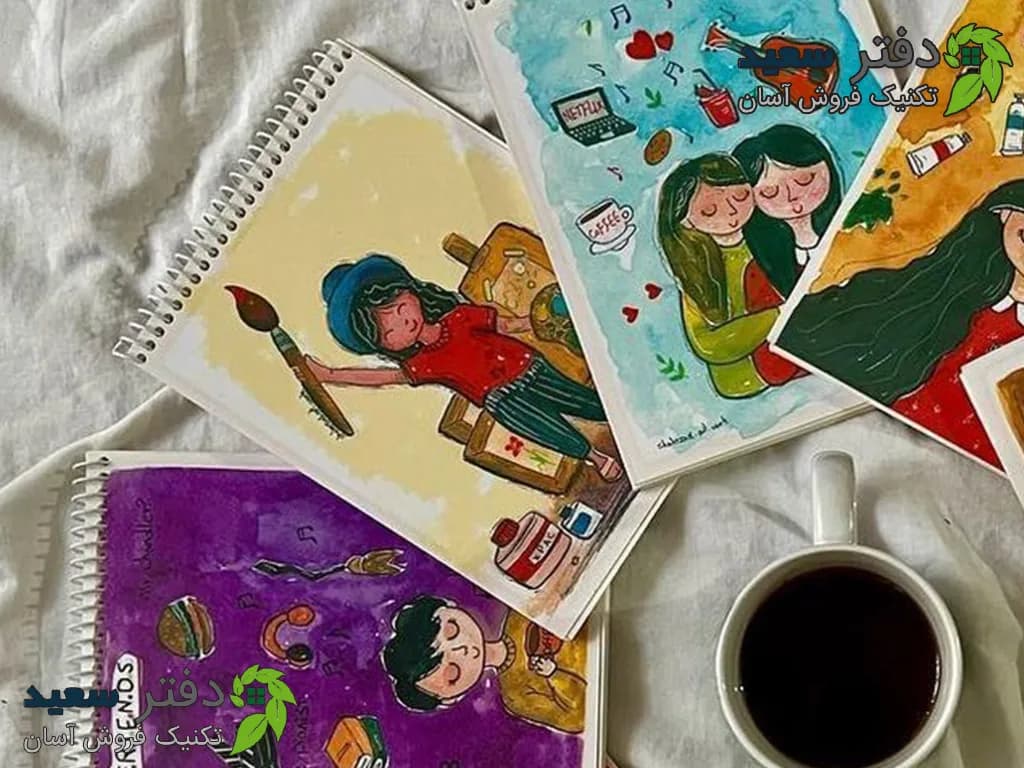 دفتر آبرنگ A4 سیمی جلد مقوایی 10 برگ