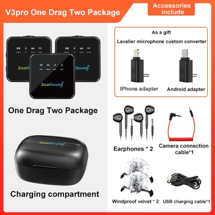 میکروفون یقه ای بی سیم زل ساند مدل V3Pro | همراه با کیس شارژ و قابلیت کاهش نویز — تصویر ۷