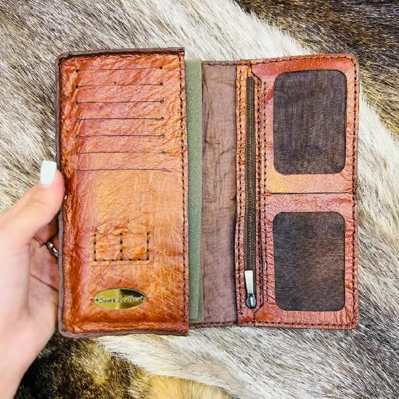 کیف پول کتی چرم شتر مرغ کد 10 — تصویر ۳