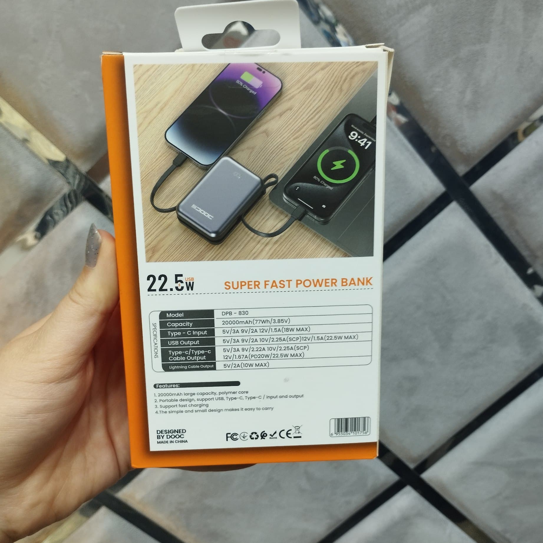 پاوربانک ۲۰۰۰۰ فست شارژ DOOC مدل DPB-830 (دارای کابل داخلی) — تصویر ۷