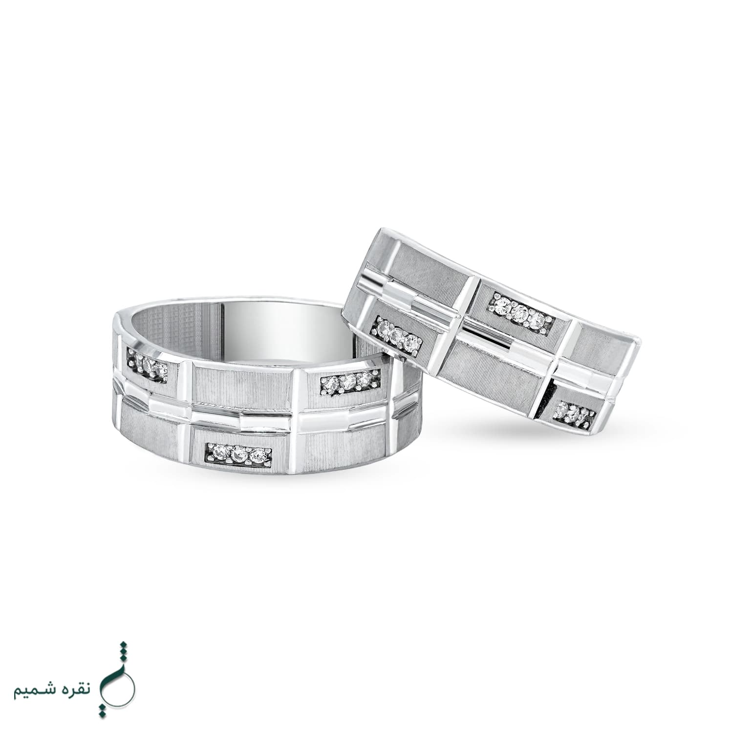 حلقه ست نقره نامزدی زنانه و مردانه مدل HSE K123 — تصویر ۳