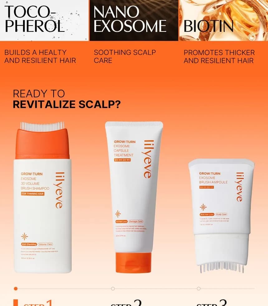 شامپو اگزوزوم ضد ریزش و حجم‌دهنده لیلیوئه با برس ماساژور Exosome 3D Volume Brush Shampoo — تصویر ۸