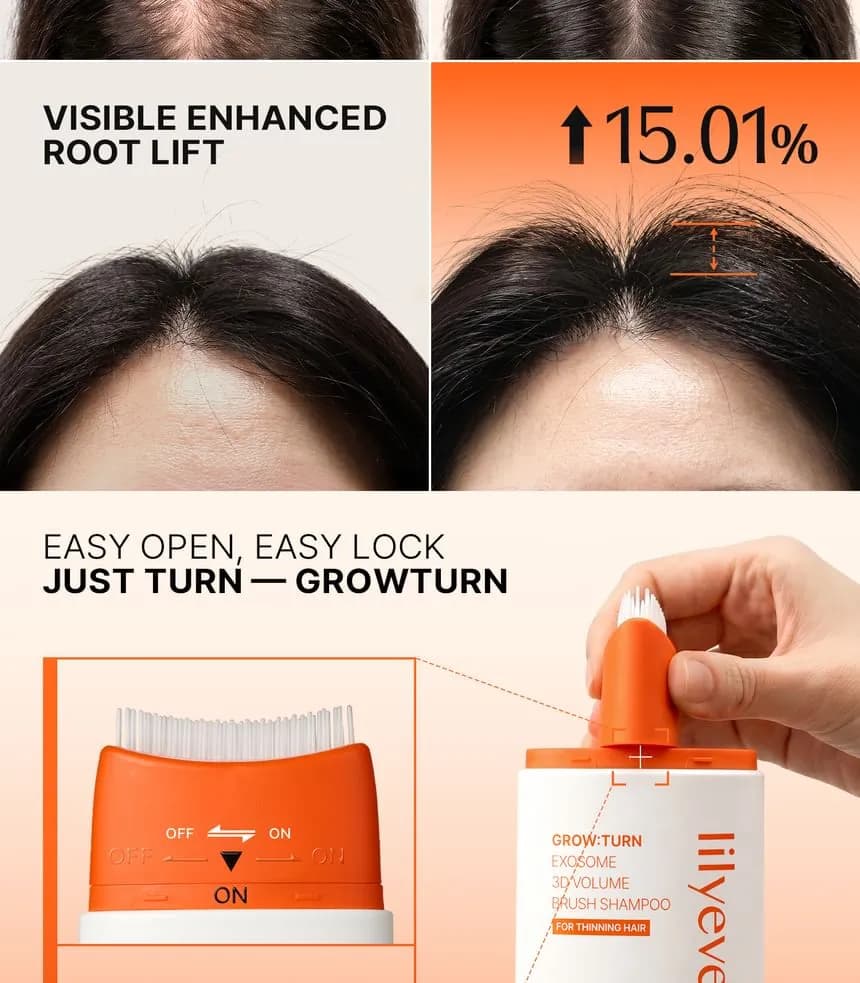 شامپو اگزوزوم ضد ریزش و حجم‌دهنده لیلیوئه با برس ماساژور Exosome 3D Volume Brush Shampoo — تصویر ۶
