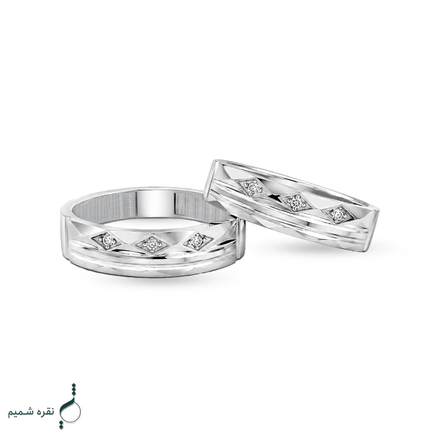 حلقه ست نقره نامزدی زنانه و مردانه مدل HSE K105 — تصویر ۳