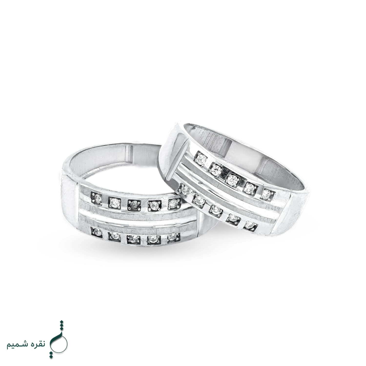 حلقه ست نقره زنانه و مردانه نگین‌دار مدل HSE-K89 — تصویر ۳